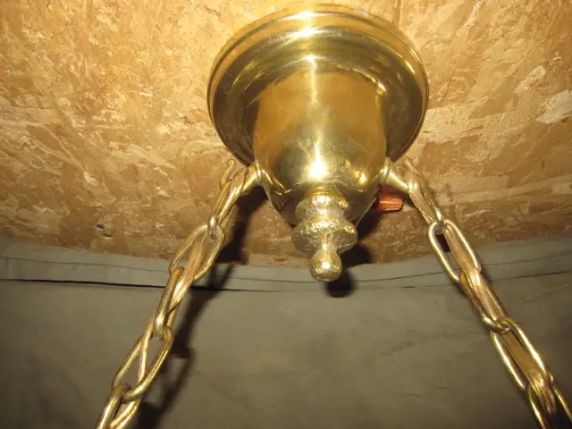 1930s ANTIQUE LIGHTING 2 ARM BRASS PAN LIGHT WITH OLD SHADES63235120722561122