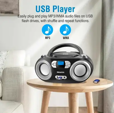 Portable CD Player Boombox with FM Radio, Bluetooth, USB , View more