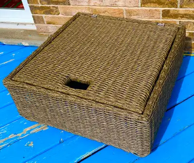 wicker table with storage and top piece 28”x28”x16.5”/13”, View more