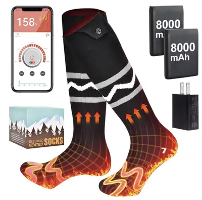 Outdoor heated socks with app control and an 8000mAh battery, View more