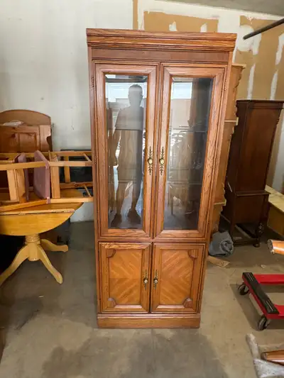 Free delivery used Oak China Cabinet with Glass Doors, View more