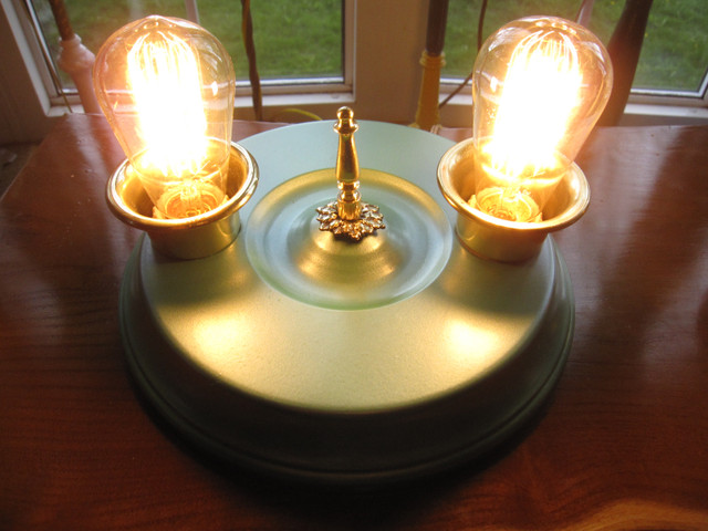 VINTAGE ANTIQUE FLUSH MOUNT BRASS CEILING TWIN LIGHT FIXTURE in Indoor Lighting & Fans in City of Toronto - Image 4