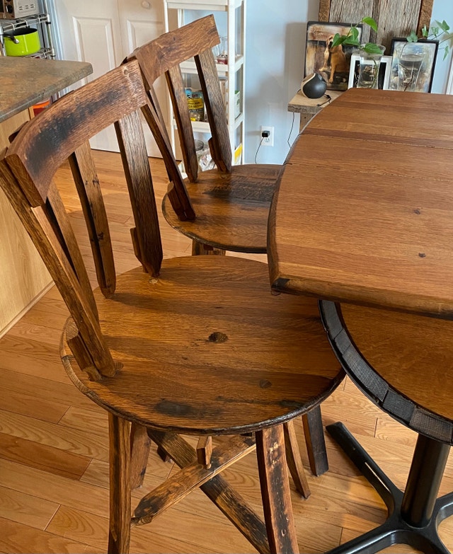 Move out sale Custom made Wine Barrel table with chairs Dining