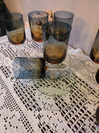 Set of 8 Denby Aurora Amber and Blue Wine Glasses 