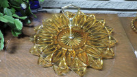Vintage Amber Glass Petal Serving Plate with Handle