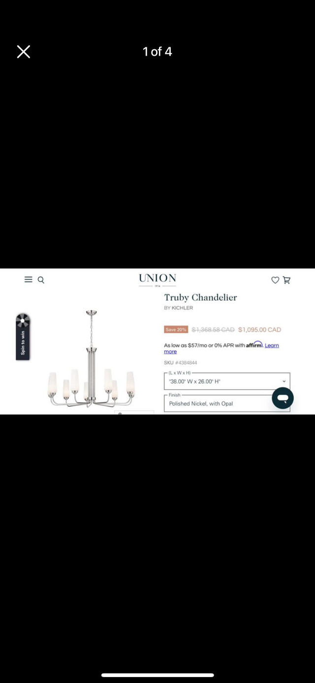 UNION LIGHTING TRUBY CHANDELIER BY KICHLER NEW UNUSED IN BOX in Indoor Lighting & Fans in Peterborough