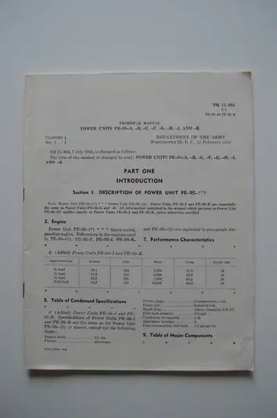 TM 11-904 Power Unit Military manual 1953 - US - English 73 pages cover is missing