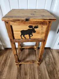 Rustic moose-themed end table / side table (inside storage)