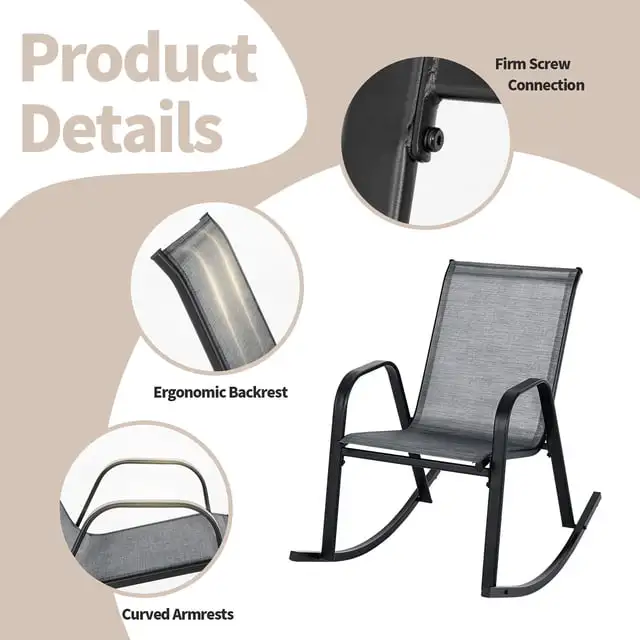 Gymax 2pcs Patio Rocking Chair Heavy-Duty Metal Rocker Outdoor A ...