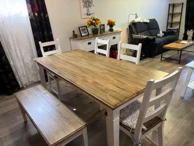 Dining Room Table, Chairs and a Bench, View more