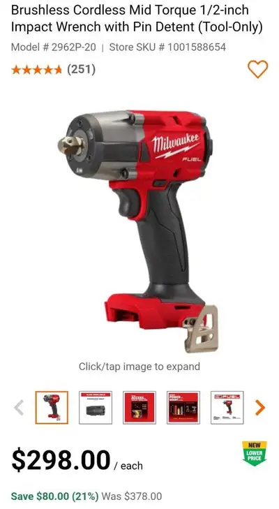 M18 FUEL Brushless Cordless mid torque 1/2 inch impact wrench, View more