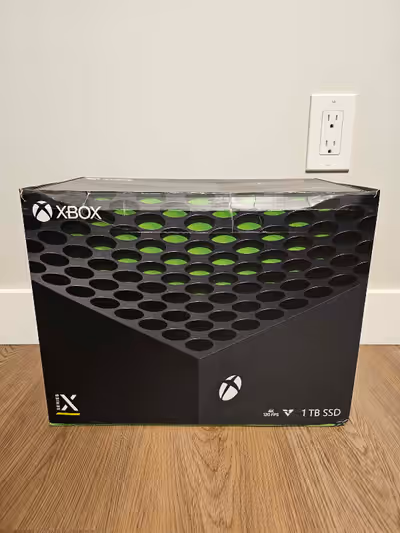 Xbox Series X for sale. Comes with the box, controller, hdmi cord and power cord.