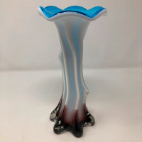 Cased Purple Blue & White Tree Trunk Art Glass Vase