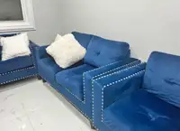 Brand new blue velvet sofa set.