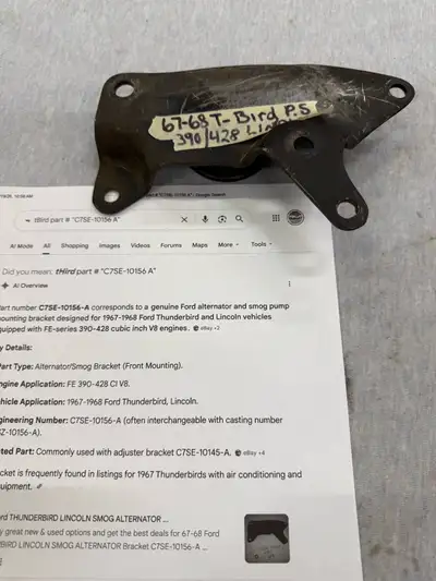 67-68 Ford TBird/Lincoln alternator smog bracket,(Aldergrove BC), View more