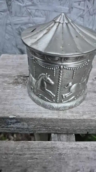 vintage silver plated monebox, View more