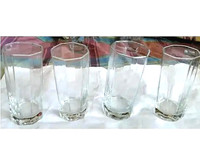 4 VINTAGE HEXAGON SHAPE DRINKING GLASSES, 5 1/2" TALL