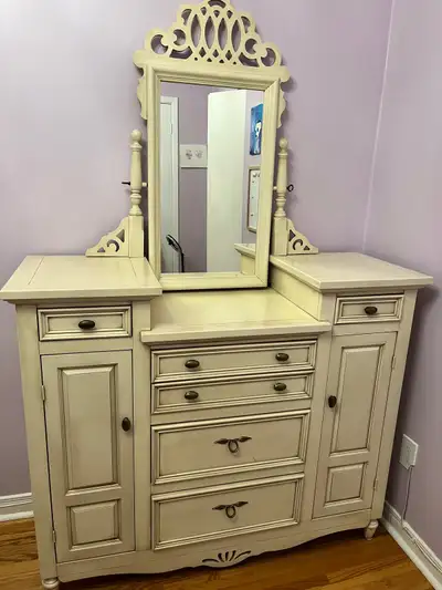 Vintage Cream Dresser with Mirror, View more