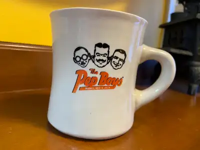 Vintage Pep Boys Heavy Restaurant Ware Coffee Mug. The bottom of the mug is labeled "Ultima China" T...
