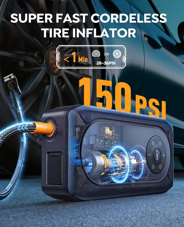 YaberAuto 5000A 150PSI Jump Starter, booster with Air Compressor ...