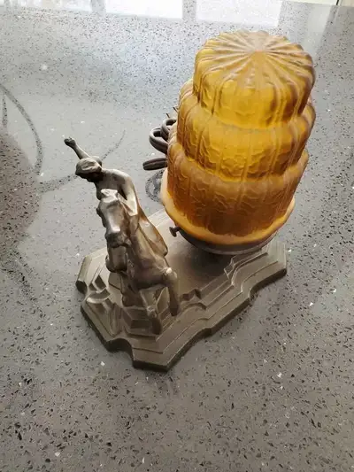 Art Deco Lamp cast iron figure. period yellow glow, View more