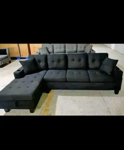 L shaped four seater sofa with three cushions, View more