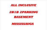 ***ALL INCLUSIVE 2B1B 2PARKINGS Basement for Rent in MISSISSAUGA