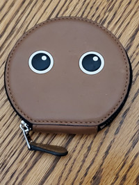 COACH Brown Leather Speechless Eyes Emoji Zippered Coin Purse