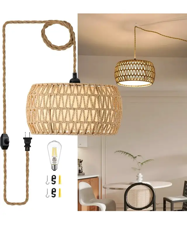 ALAISLYC Boho Rattan Pendant Lights Farmhouse 12 Inch in Indoor Lighting & Fans in City of Toronto - Image 2