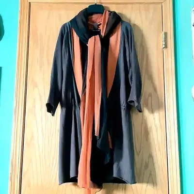 "Penny Black"/Women's Tricot Cardigan,Size L/Long Silk Scarf,New, View more