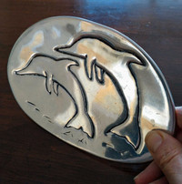 Vintage Hoselton "Dolphins" Aluminum Sculpture Catchall Dish