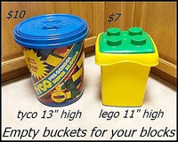 Tyco Bucket (Empty) $10  Lego Bucket (Empty) $7