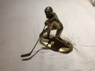 Vintage Heavy Brass Hockey Player Figure, View more
