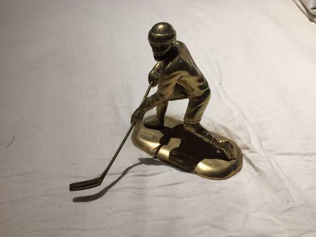 Vintage Heavy Brass Hockey Player Figure in Hockey in St. Albert