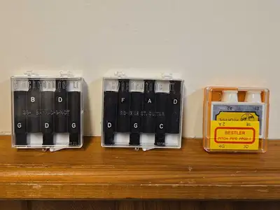 Vintage Synchrotone II Tuning Pipe lot of 3, in classic black and white design. These new old stock...