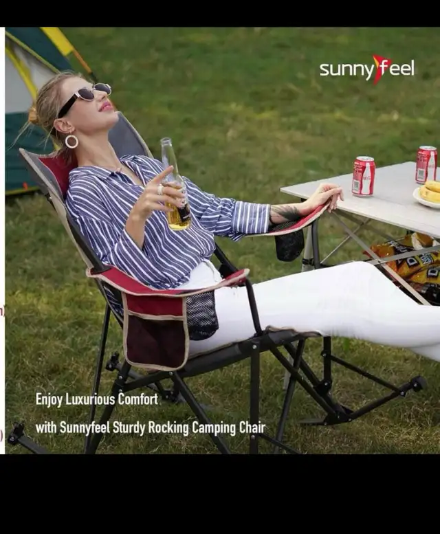 2* SunnyFeel Camping Rocking Chairs for Adults, Outdoor Folding  in Patio & Garden Furniture in Hamilton - Image 6