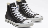 CONVERSE Chuck Taylor All Star Black Leather Hi Top-Size 6.5/8.5