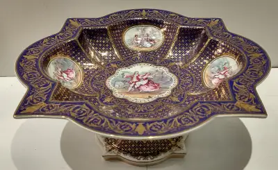 Limoges porcelain handpainted centrepiece pedestal compote, View more