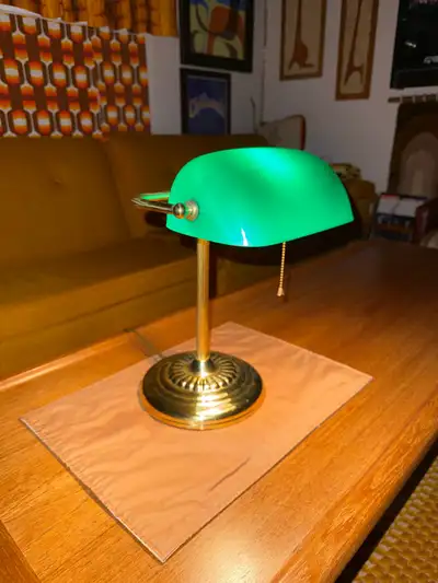 Vintage Green Glass Bankers lamp, View more