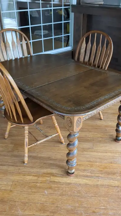 Antique table and chairs oak beautiful unique crank table, View more