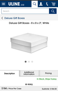 Business closing! Uline Deluxe Gift Boxes - 8 x 8 x 3", White