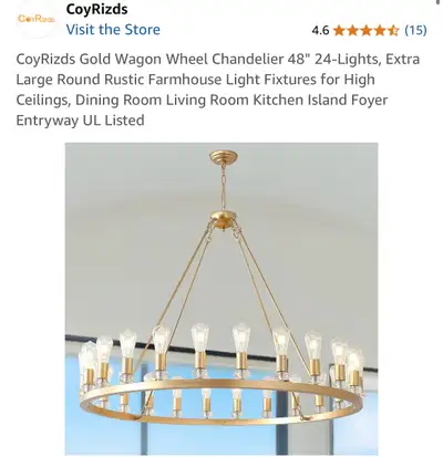 CoyRizds Gold Wagon Wheel Chandelier 48" 24-Lights, Extra Large , View more