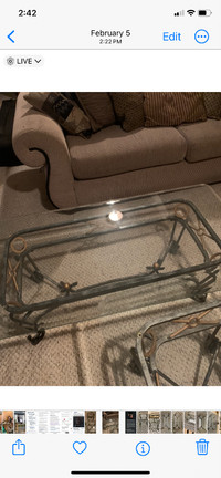 Coffee table & 2 matching end tables. Glass top-tempered glass.