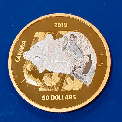 5 oz. Pure Silver Gold Plated Coin - Inner Nature: Grizzly Bear, View more