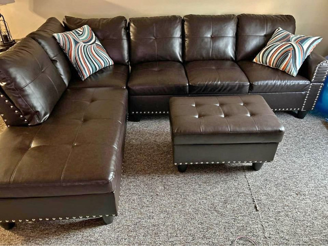 Brand New Leather 6 Seater sectional sofa with studs in Couches & Futons in Mississauga / Peel Region - Image 3