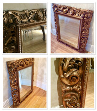 ⭐️Large antique wood Florentine scroll & acanthus framed mirror