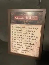" Rules Of The House "  Placard 14 "X 23" (nice piece)