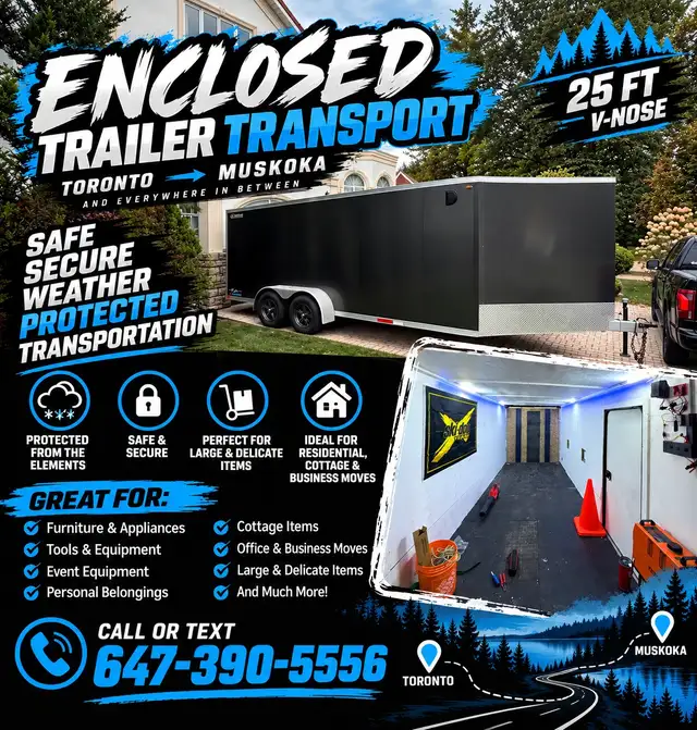 25 Ft V-Nose Enclosed Trailer Transport Services
