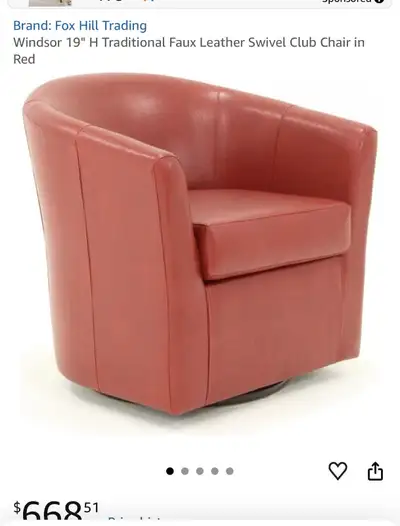 Fox Hill Trading Red Swivel Club Chair – Faux Leather, View more