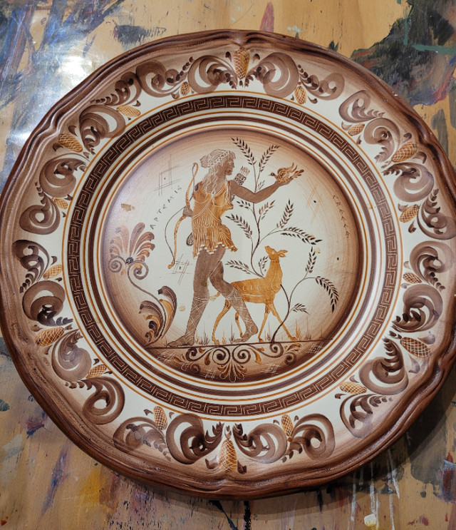 Artemis Goddess of Hunting. Greek clay wall hanging plate in Arts & Collectibles in Calgary - Image 3